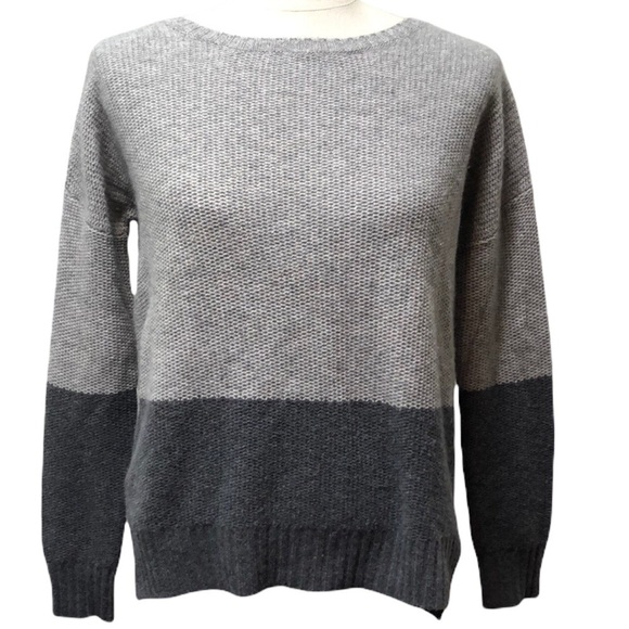 360 Wool Cashmere Colorblock Gray Sweater - Picture 1 of 9
